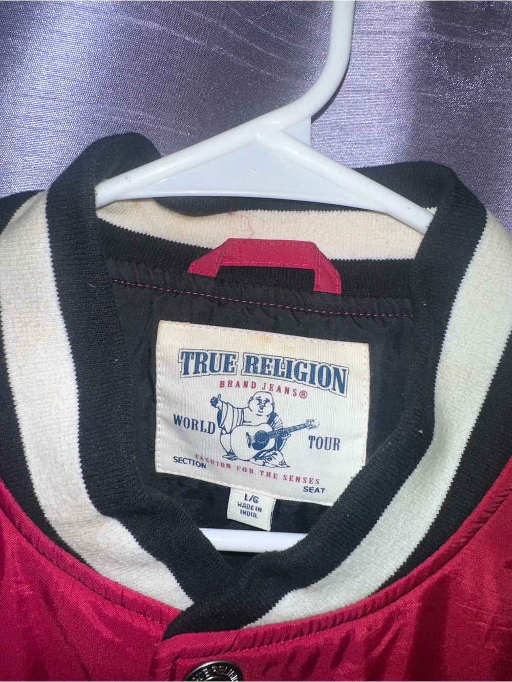 Vintage True Religion Varsity Jacket Size Large Red Varsity Rare Great logo